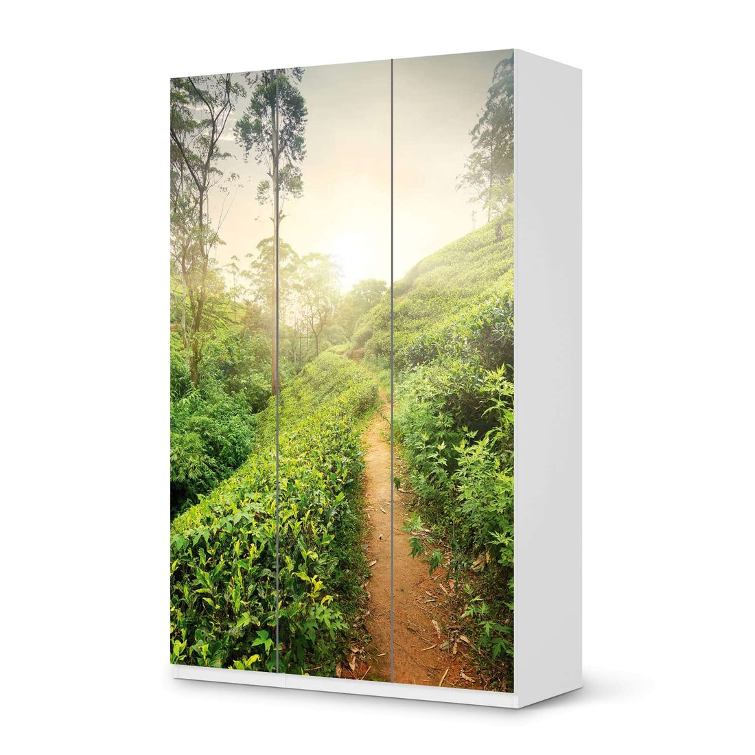 Selbstklebende Folie Green Tea Fields - IKEA Pax Schrank 236 cm Höhe - 3 Türen - weiss