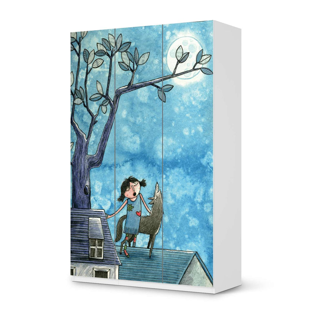 Selbstklebende Folie Nocturnal Pleasure - IKEA Pax Schrank 236 cm Höhe - 3 Türen - weiss