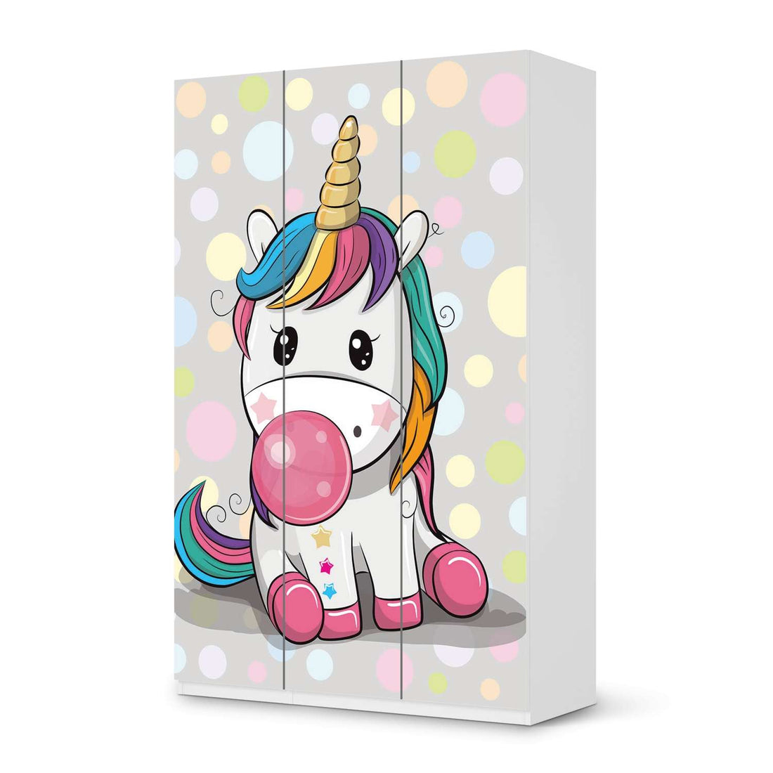 Selbstklebende Folie Rainbow das Einhorn - IKEA Pax Schrank 236 cm Höhe - 3 Türen - weiss