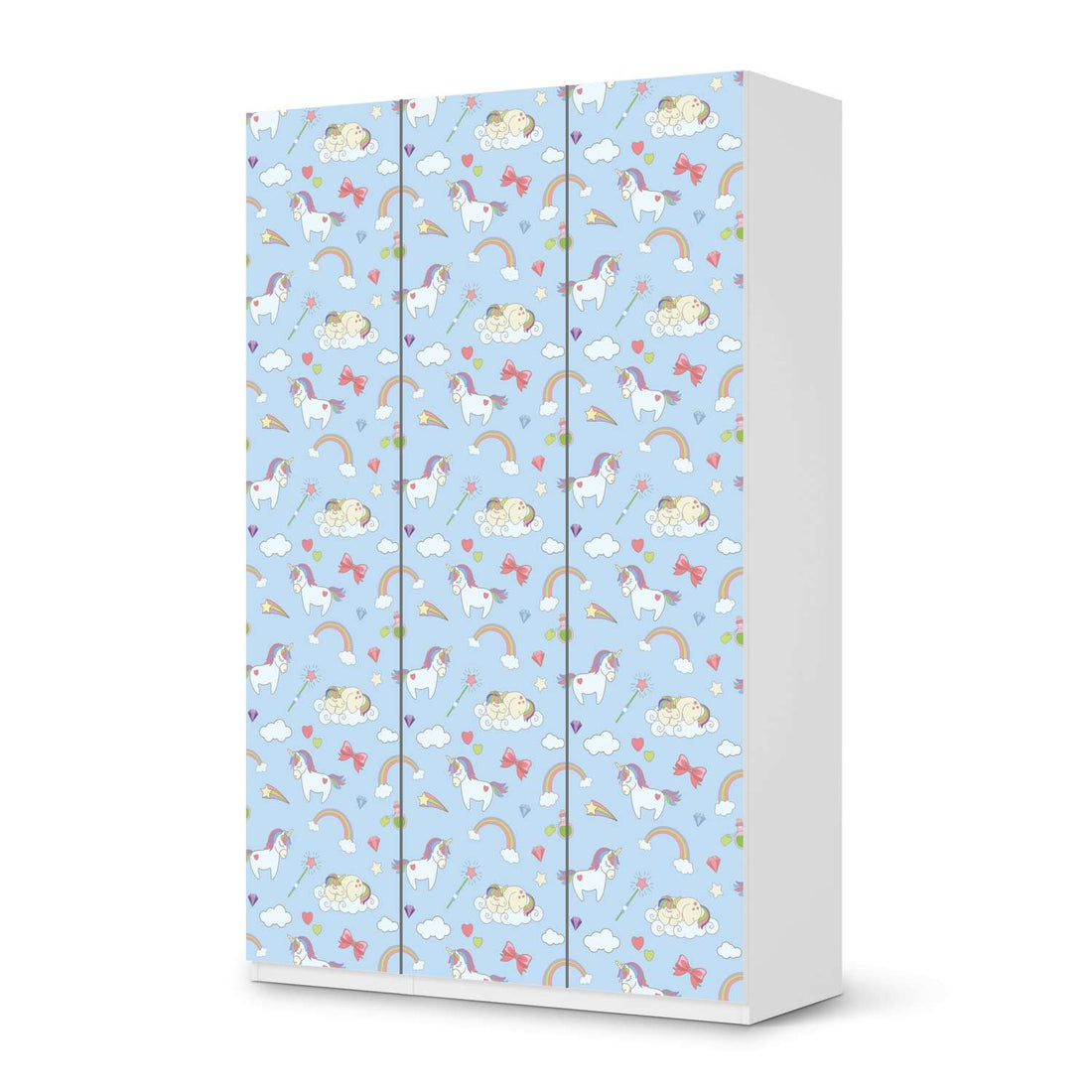 Selbstklebende Folie Rainbow Unicorn - IKEA Pax Schrank 236 cm Höhe - 3 Türen - weiss