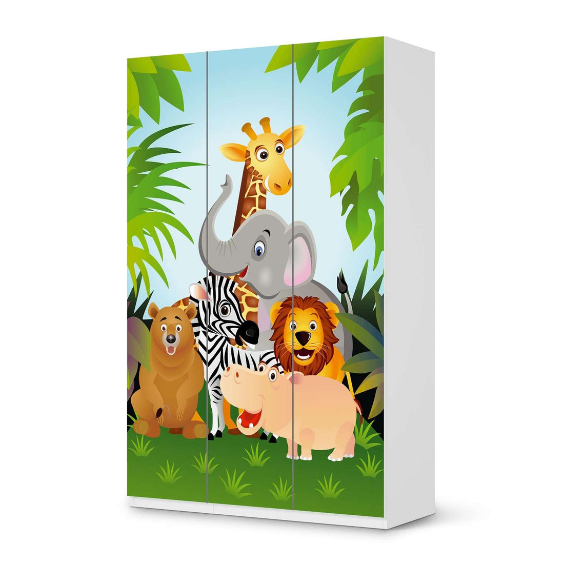 Selbstklebende Folie Wild Animals - IKEA Pax Schrank 236 cm Höhe - 3 Türen - weiss
