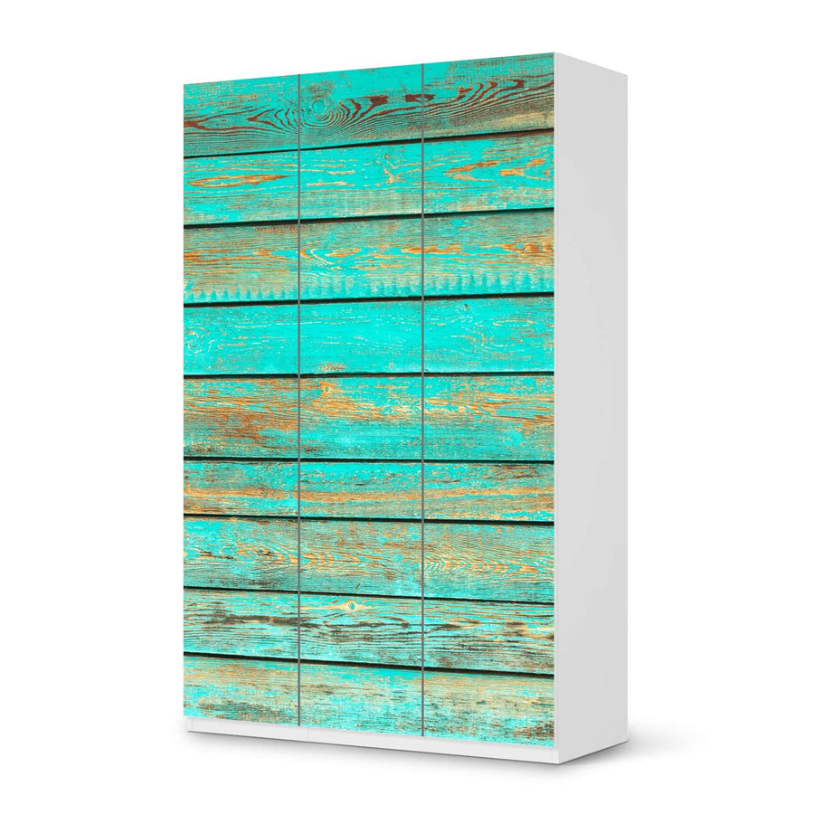 Selbstklebende Folie Wooden Aqua - IKEA Pax Schrank 236 cm Höhe - 3 Türen - weiss