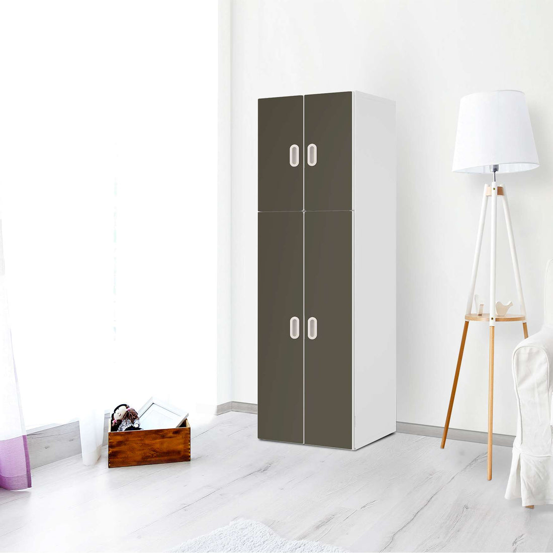 Selbstklebende Folie Braungrau Dark - IKEA Stuva / Fritids kombiniert - 2 große Türen und 2 kleine Türen - Kinderzimmer