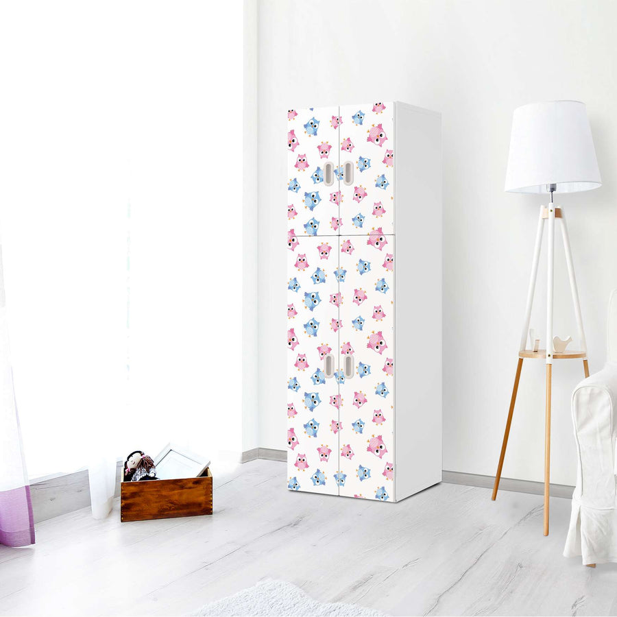 Selbstklebende Folie Eulenparty - IKEA Stuva / Fritids kombiniert - 2 große Türen und 2 kleine Türen - Kinderzimmer