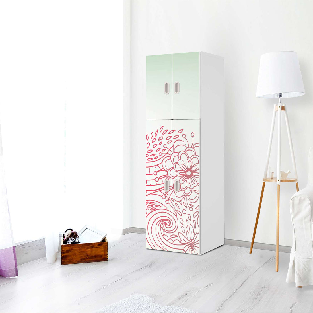 Selbstklebende Folie Floral Doodle - IKEA Stuva / Fritids kombiniert - 2 große Türen und 2 kleine Türen - Kinderzimmer