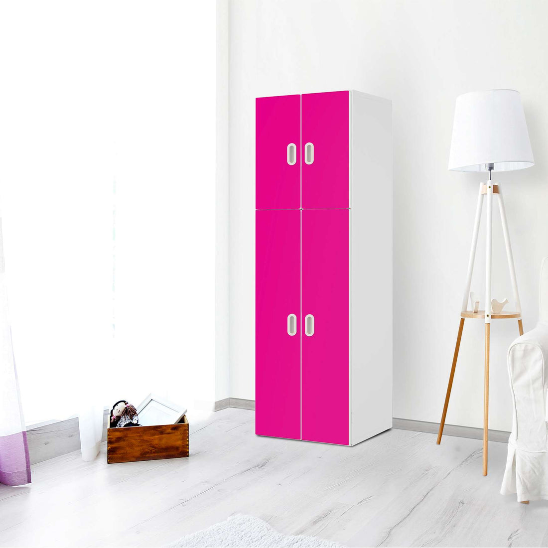 Selbstklebende Folie Pink Dark - IKEA Stuva / Fritids kombiniert - 2 große Türen und 2 kleine Türen - Kinderzimmer