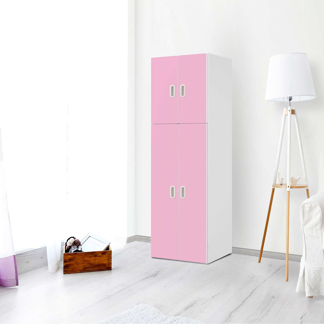 Selbstklebende Folie Pink Light - IKEA Stuva / Fritids kombiniert - 2 große Türen und 2 kleine Türen - Kinderzimmer