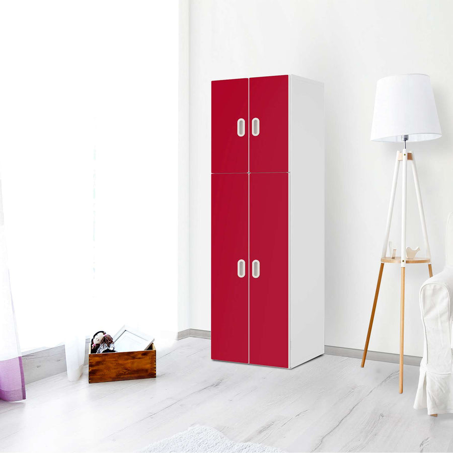 Selbstklebende Folie Rot Dark - IKEA Stuva / Fritids kombiniert - 2 große Türen und 2 kleine Türen - Kinderzimmer
