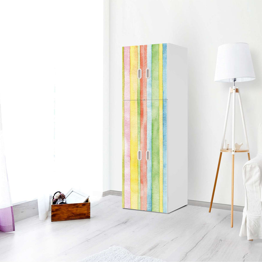 Selbstklebende Folie Watercolor Stripes - IKEA Stuva / Fritids kombiniert - 2 große Türen und 2 kleine Türen - Kinderzimmer