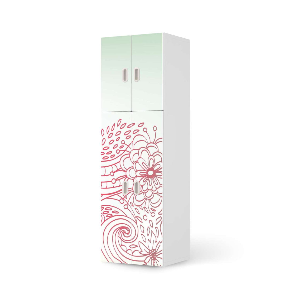 Selbstklebende Folie Floral Doodle - IKEA Stuva / Fritids kombiniert - 2 große Türen und 2 kleine Türen  - weiss