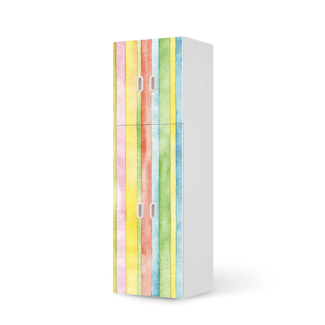 Selbstklebende Folie Watercolor Stripes - IKEA Stuva / Fritids kombiniert - 2 große Türen und 2 kleine Türen  - weiss