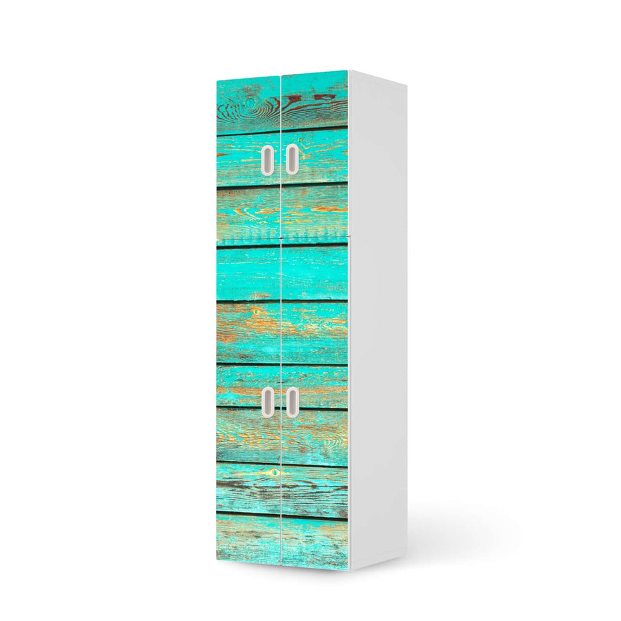 Selbstklebende Folie Wooden Aqua - IKEA Stuva / Fritids kombiniert - 2 große Türen und 2 kleine Türen  - weiss