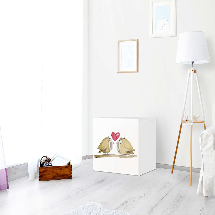 Selbstklebende Folie 2 kleine Eulen - IKEA Stuva / Fritids Schrank - 2 kleine Türen - Kinderzimmer