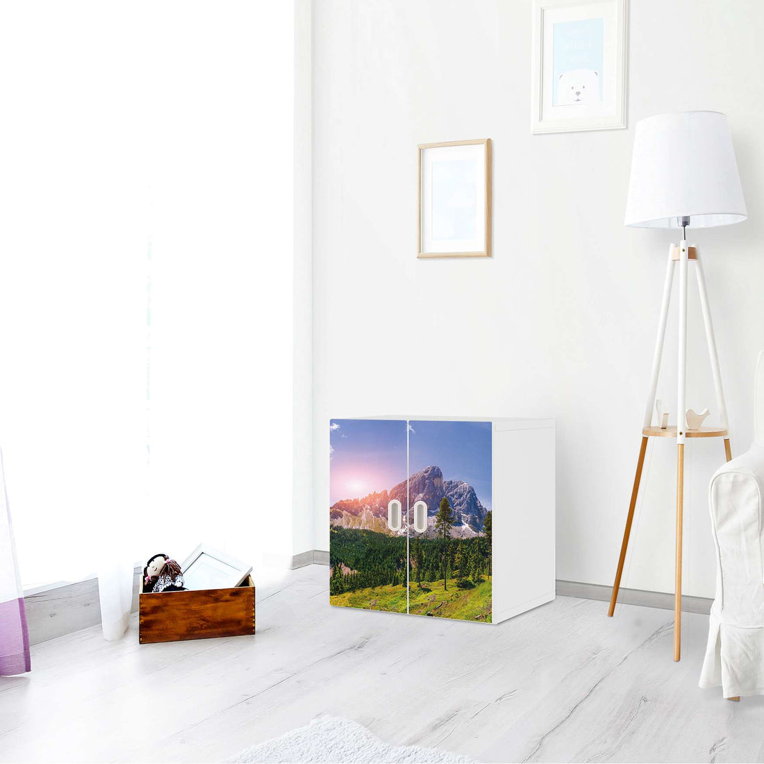 Selbstklebende Folie Alpenblick - IKEA Stuva / Fritids Schrank - 2 kleine Türen - Kinderzimmer