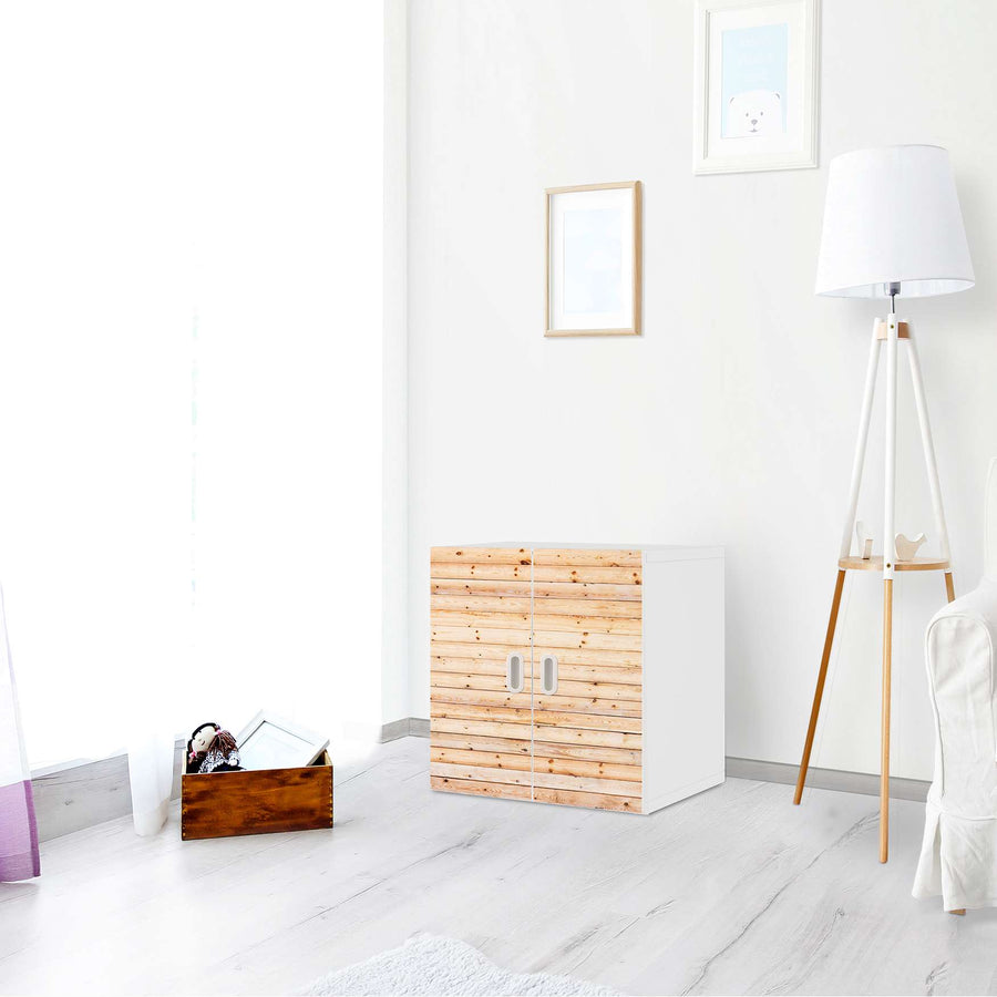Selbstklebende Folie Bright Planks - IKEA Stuva / Fritids Schrank - 2 kleine Türen - Kinderzimmer