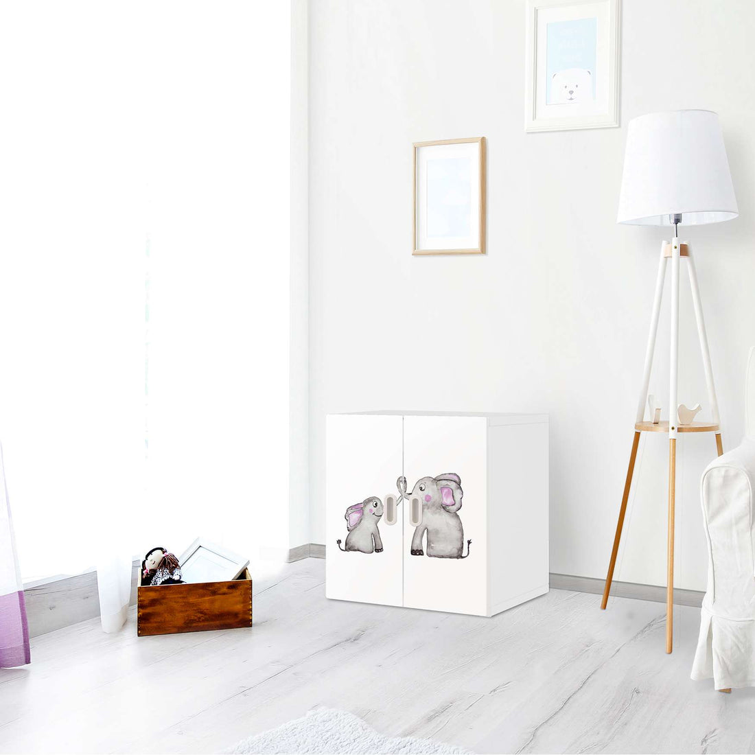 Selbstklebende Folie Elefanten - IKEA Stuva / Fritids Schrank - 2 kleine Türen - Kinderzimmer
