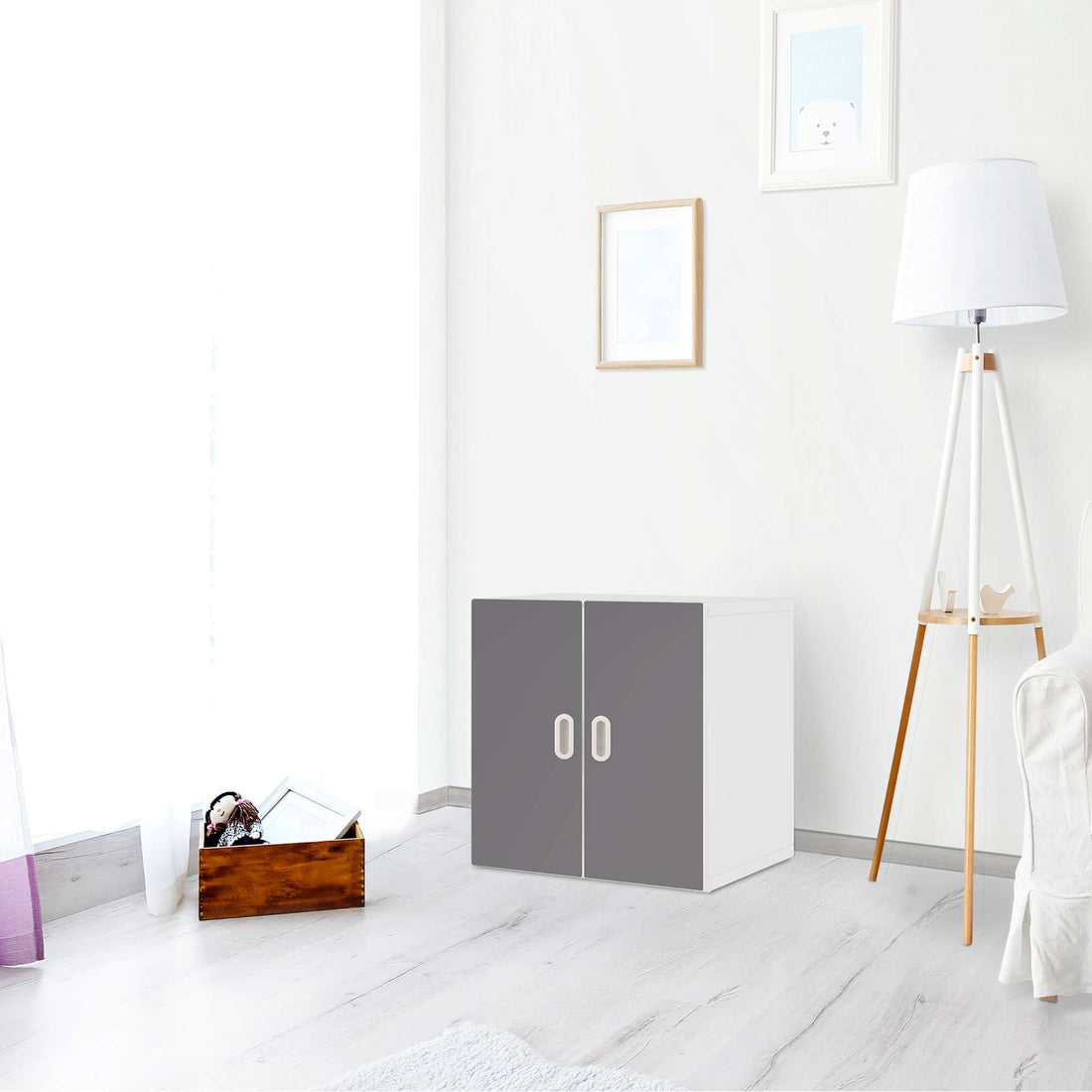 Selbstklebende Folie Grau Light - IKEA Stuva / Fritids Schrank - 2 kleine Türen - Kinderzimmer