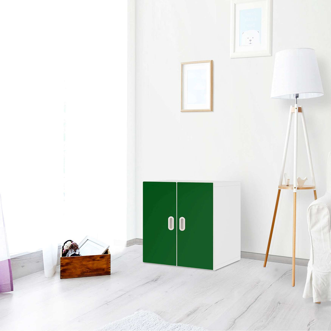 Selbstklebende Folie Grün Dark - IKEA Stuva / Fritids Schrank - 2 kleine Türen - Kinderzimmer