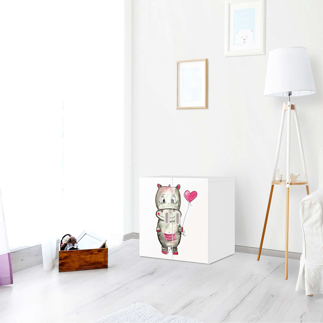 Selbstklebende Folie Nilpferd mit Herz - IKEA Stuva / Fritids Schrank - 2 kleine Türen - Kinderzimmer