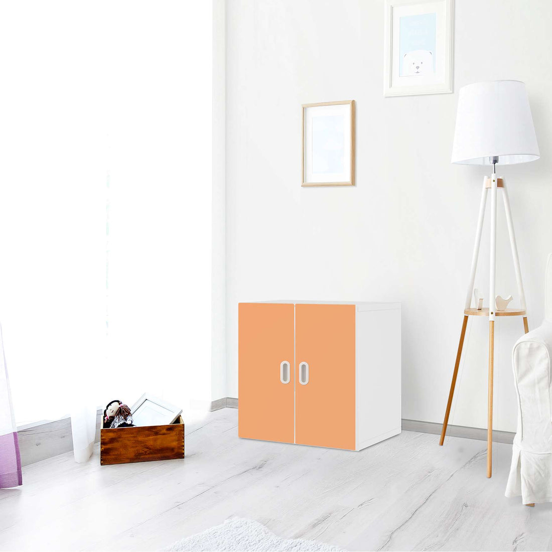 Selbstklebende Folie Orange Light - IKEA Stuva / Fritids Schrank - 2 kleine Türen - Kinderzimmer