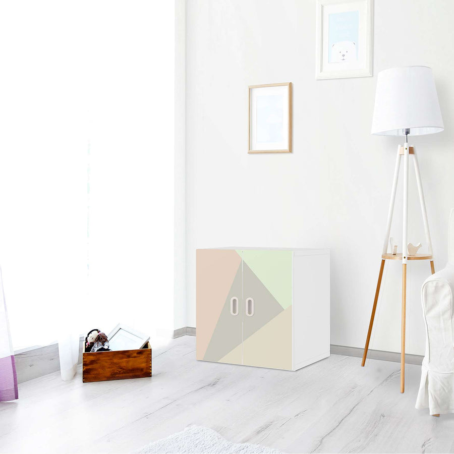 Selbstklebende Folie Pastell Geometrik - IKEA Stuva / Fritids Schrank - 2 kleine Türen - Kinderzimmer
