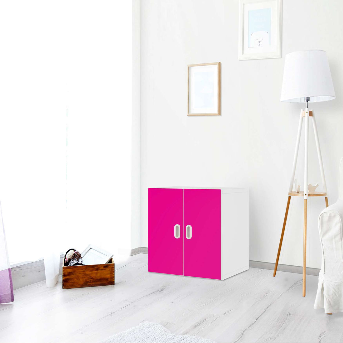 Selbstklebende Folie Pink Dark - IKEA Stuva / Fritids Schrank - 2 kleine Türen - Kinderzimmer