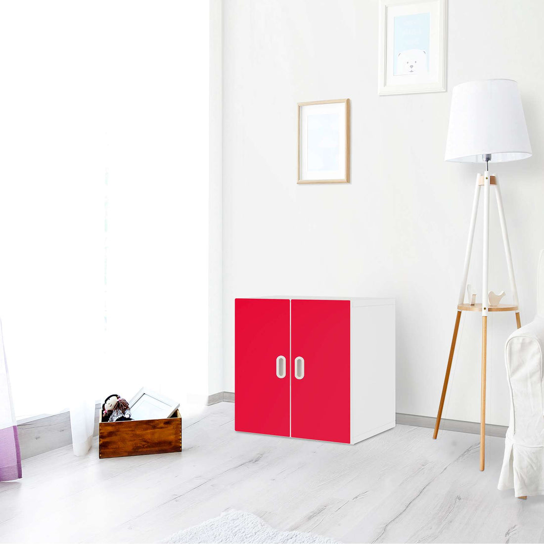 Selbstklebende Folie Rot Light - IKEA Stuva / Fritids Schrank - 2 kleine Türen - Kinderzimmer