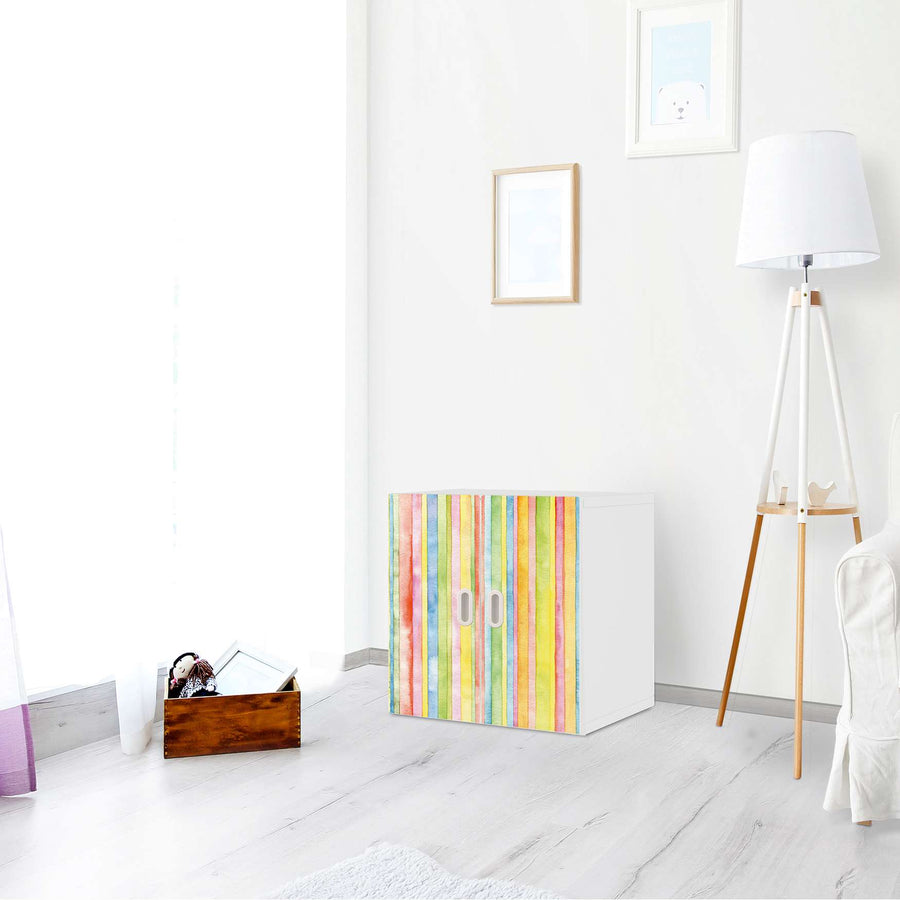 Selbstklebende Folie Watercolor Stripes - IKEA Stuva / Fritids Schrank - 2 kleine Türen - Kinderzimmer