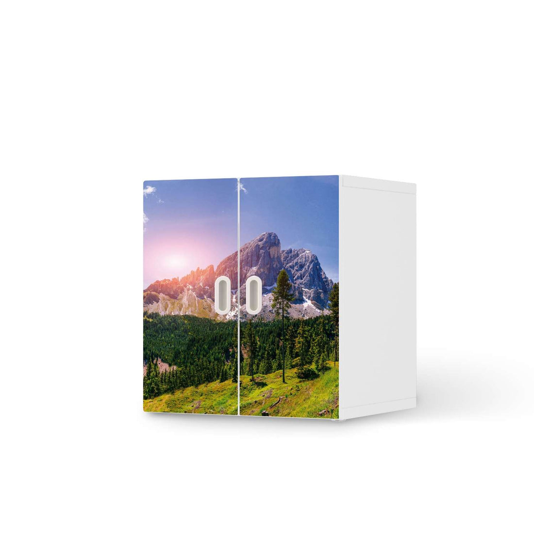 Selbstklebende Folie Alpenblick - IKEA Stuva / Fritids Schrank - 2 kleine Türen  - weiss