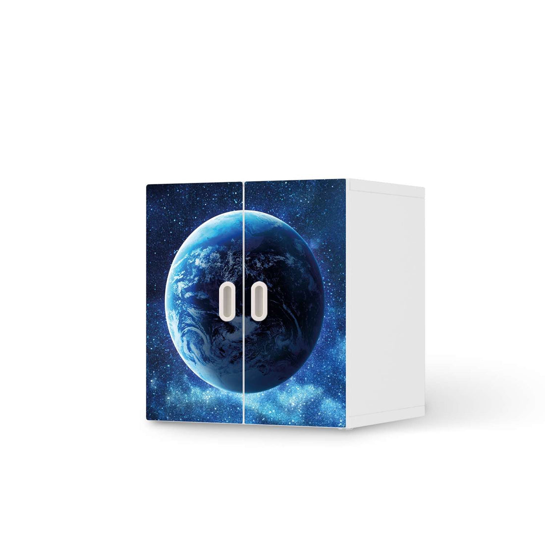 Selbstklebende Folie Planet Blue - IKEA Stuva / Fritids Schrank - 2 kleine Türen  - weiss