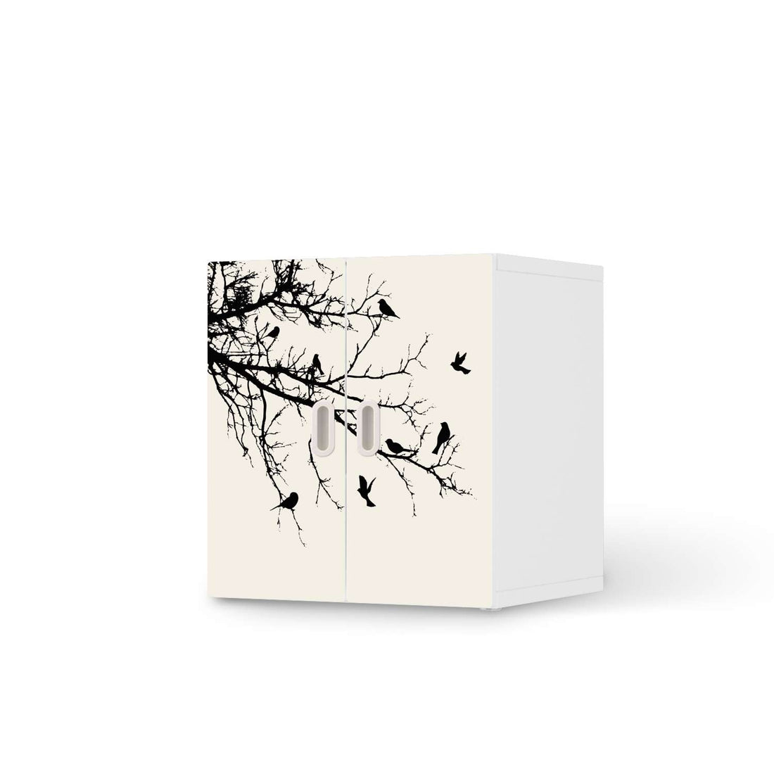 Selbstklebende Folie Tree and Birds 1 - IKEA Stuva / Fritids Schrank - 2 kleine Türen  - weiss