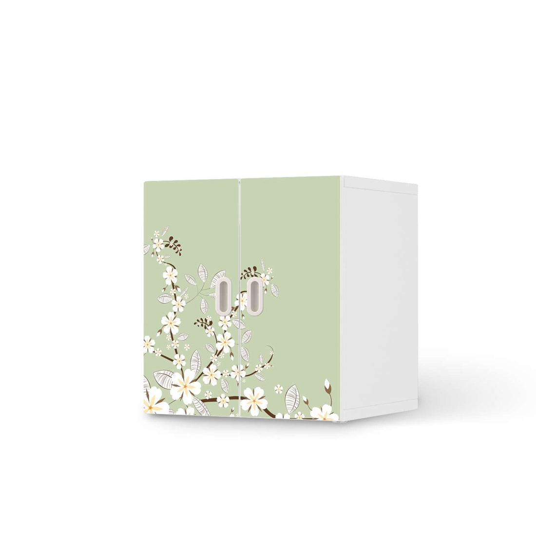 Selbstklebende Folie White Blossoms - IKEA Stuva / Fritids Schrank - 2 kleine Türen  - weiss