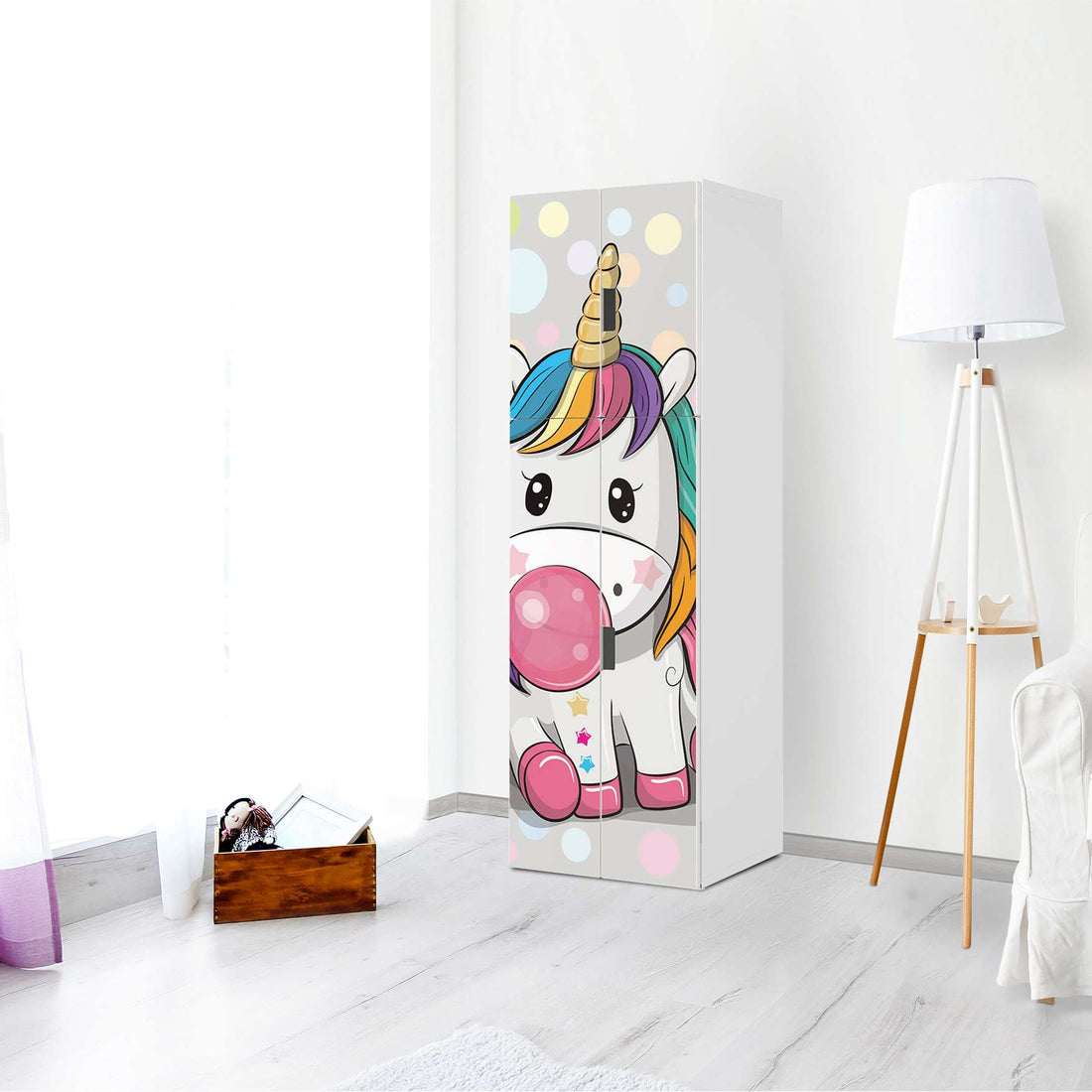 Selbstklebende Folie Rainbow das Einhorn - IKEA Stuva kombiniert - 2 große Türen und 2 kleine Türen (Kombination 2) - Kinderzimmer