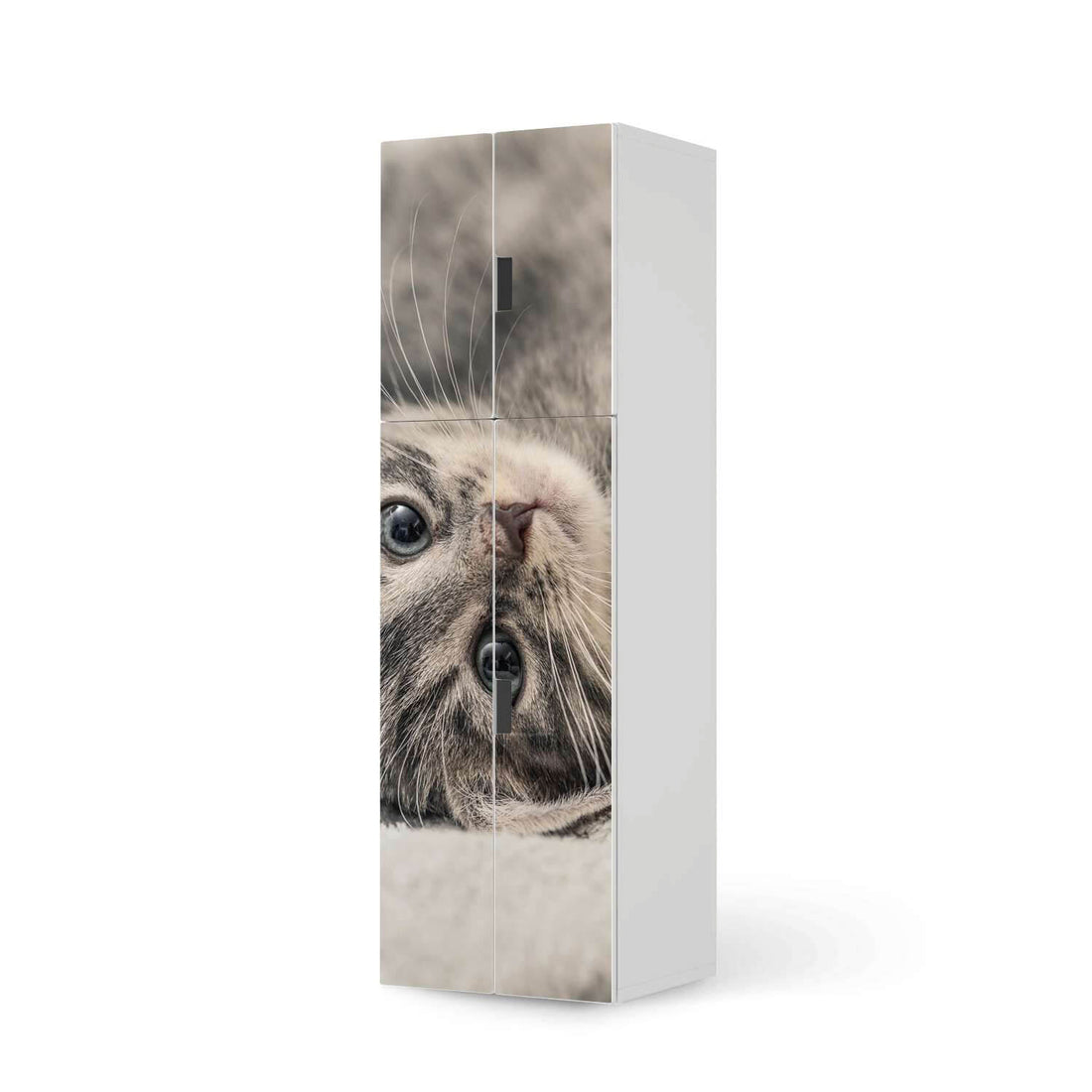 Selbstklebende Folie Kitty the Cat - IKEA Stuva kombiniert - 2 große Türen und 2 kleine Türen (Kombination 2)  - weiss