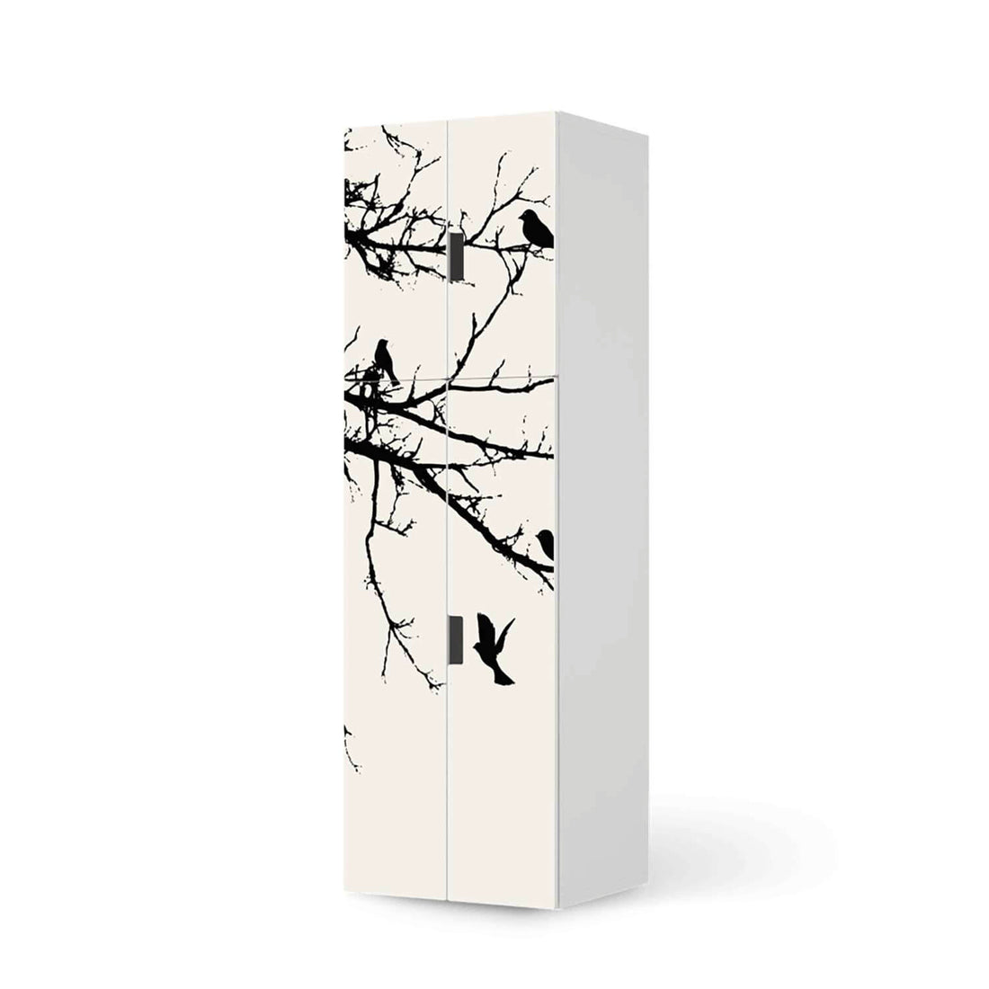 Selbstklebende Folie Tree and Birds 1 - IKEA Stuva kombiniert - 2 große Türen und 2 kleine Türen (Kombination 2)  - weiss