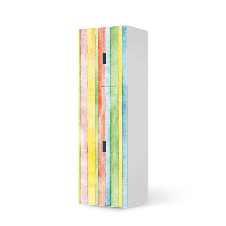 Selbstklebende Folie Watercolor Stripes - IKEA Stuva kombiniert - 2 große Türen und 2 kleine Türen (Kombination 2)  - weiss