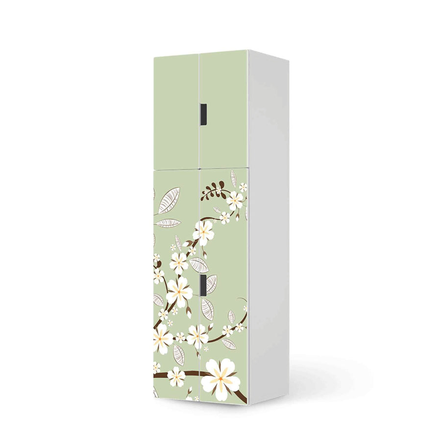 Selbstklebende Folie White Blossoms - IKEA Stuva kombiniert - 2 große Türen und 2 kleine Türen (Kombination 2)  - weiss
