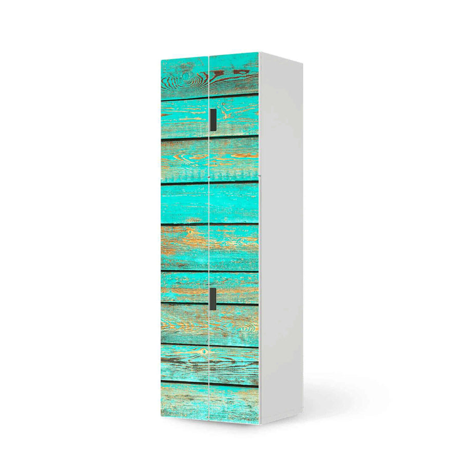 Selbstklebende Folie Wooden Aqua - IKEA Stuva kombiniert - 2 große Türen und 2 kleine Türen (Kombination 2)  - weiss