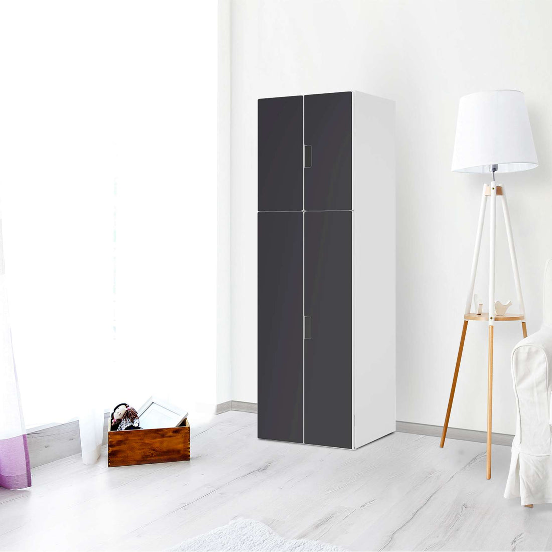 Selbstklebende Folie Grau Dark - IKEA Stuva kombiniert - 2 große Türen und 2 kleine Türen (Kombination 2) - Wohnzimmer