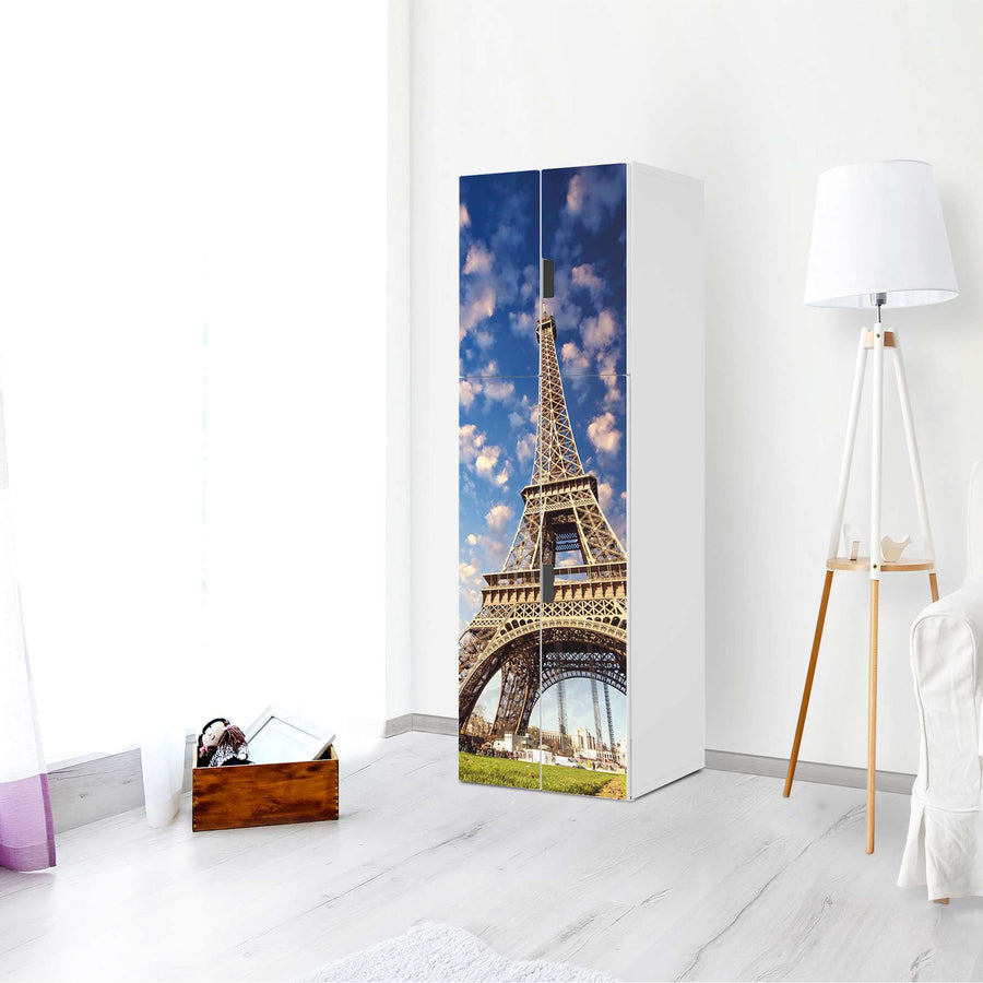 Selbstklebende Folie La Tour Eiffel - IKEA Stuva kombiniert - 2 große Türen und 2 kleine Türen (Kombination 2) - Wohnzimmer