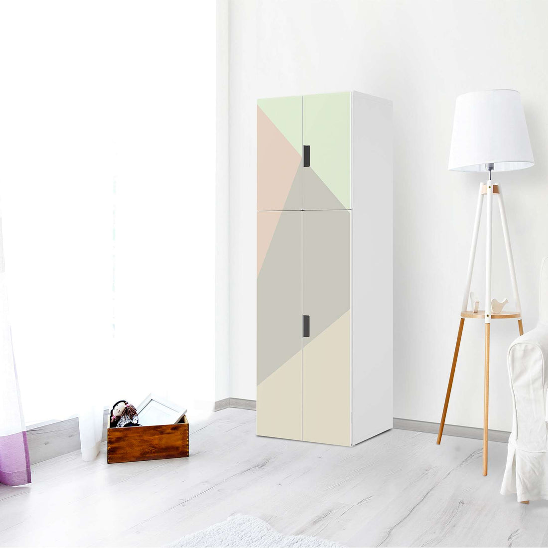 Selbstklebende Folie Pastell Geometrik - IKEA Stuva kombiniert - 2 große Türen und 2 kleine Türen (Kombination 2) - Wohnzimmer