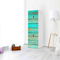 Selbstklebende Folie Wooden Aqua - IKEA Stuva kombiniert - 2 große Türen und 2 kleine Türen (Kombination 2) - Wohnzimmer