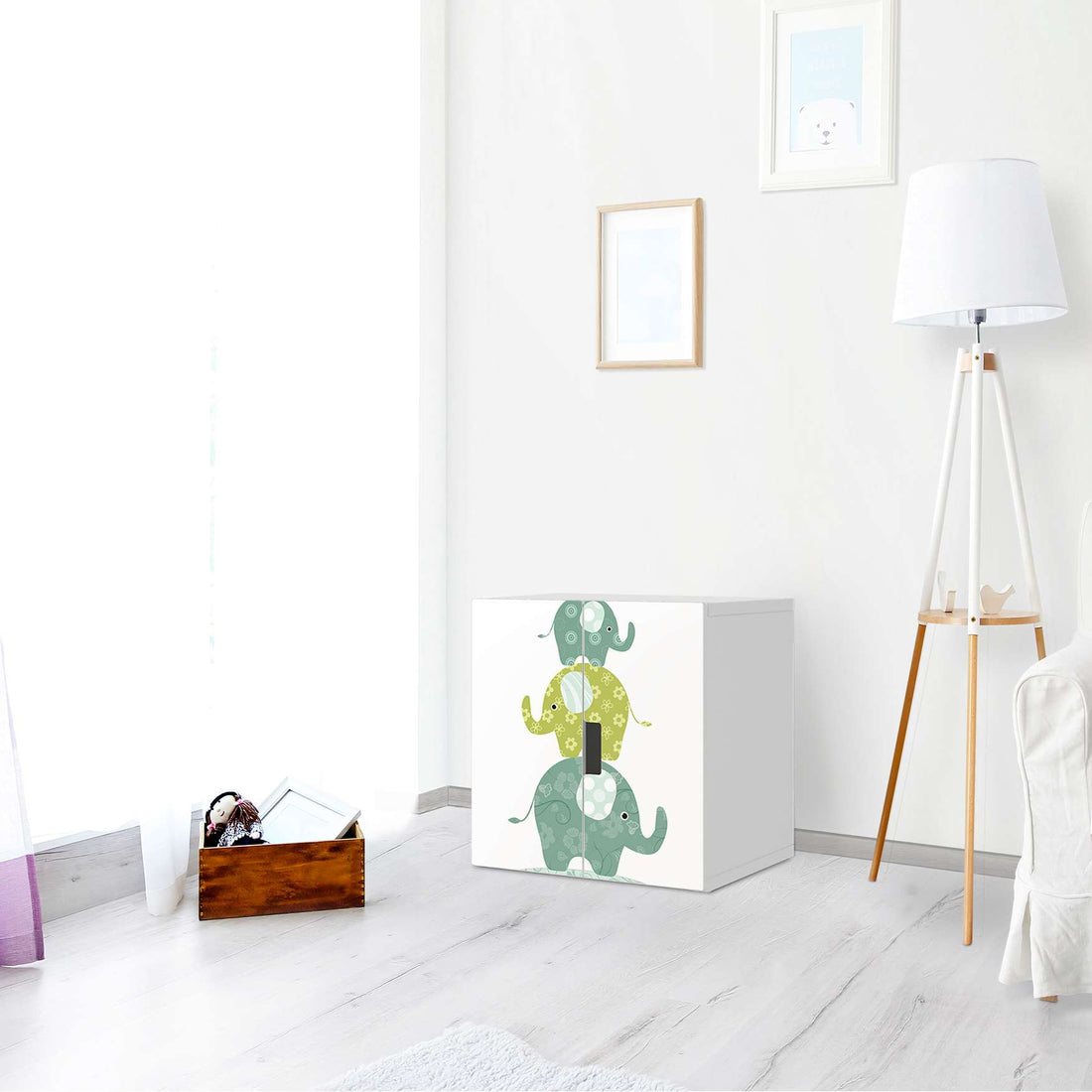 Selbstklebende Folie Elephants - IKEA Stuva Schrank - 2 kleine Türen - Kinderzimmer