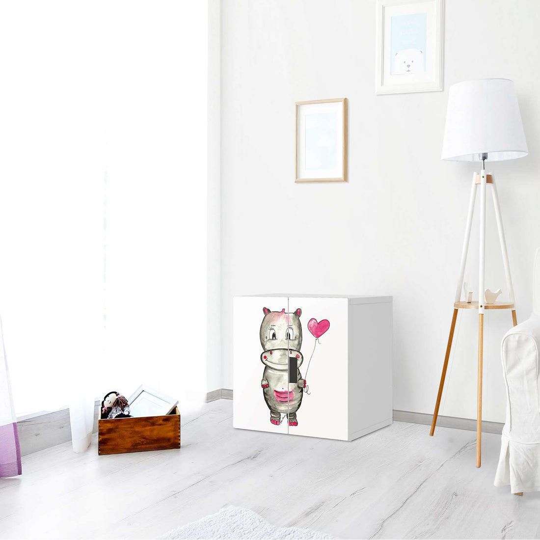 Selbstklebende Folie Nilpferd mit Herz - IKEA Stuva Schrank - 2 kleine Türen - Kinderzimmer