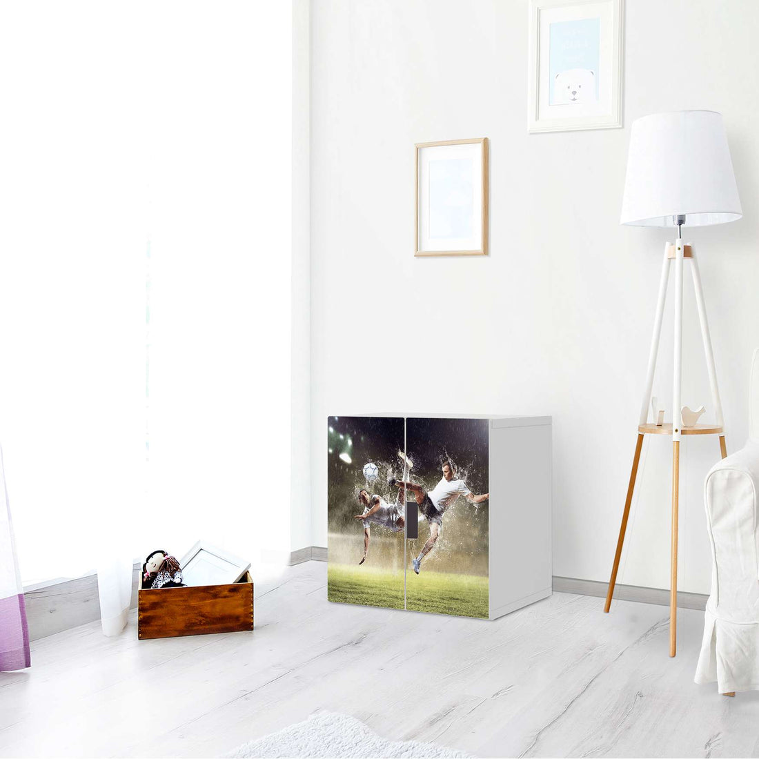 Selbstklebende Folie Soccer - IKEA Stuva Schrank - 2 kleine Türen - Kinderzimmer