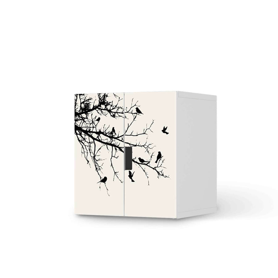Selbstklebende Folie Tree and Birds 1 - IKEA Stuva Schrank - 2 kleine Türen  - weiss
