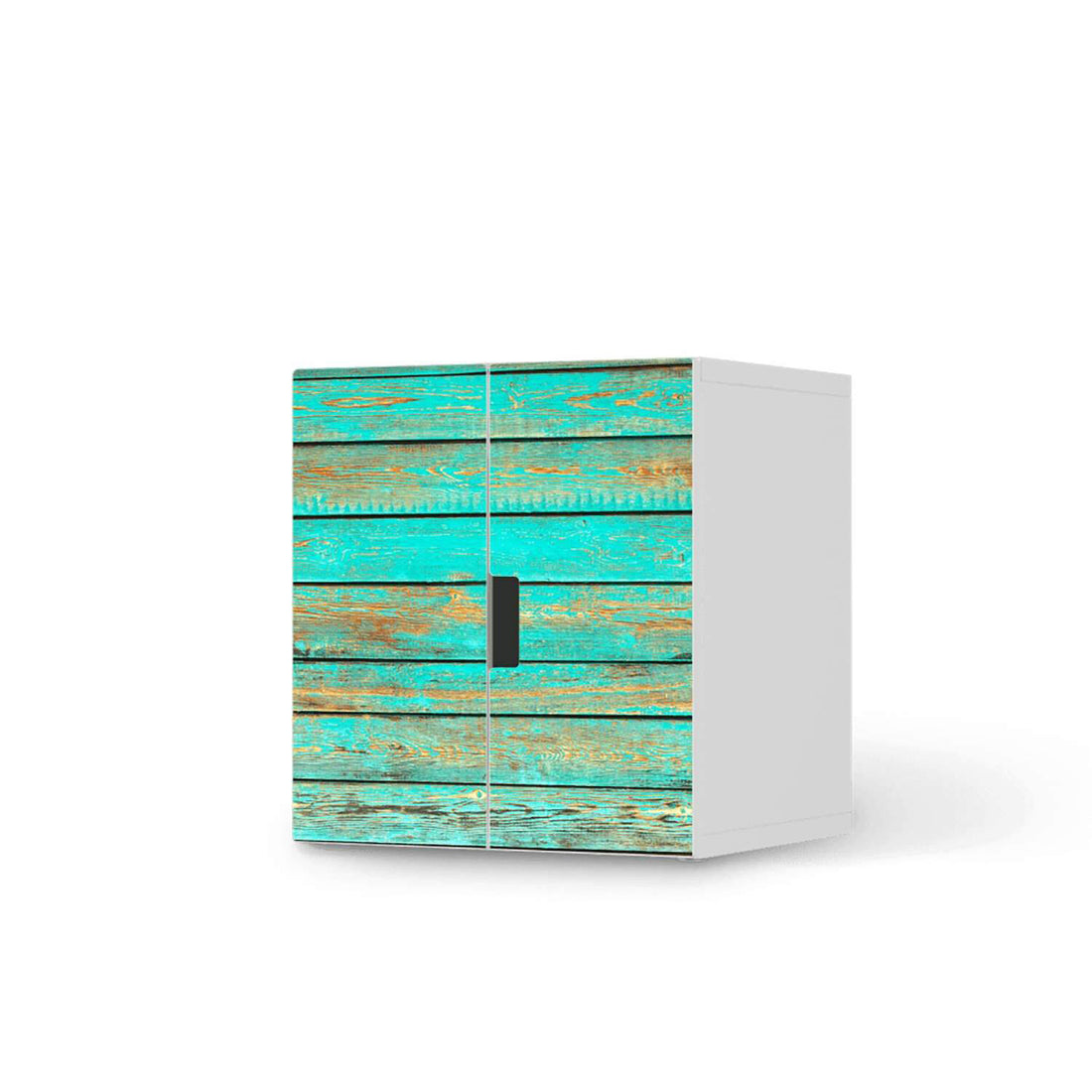 Selbstklebende Folie Wooden Aqua - IKEA Stuva Schrank - 2 kleine Türen  - weiss