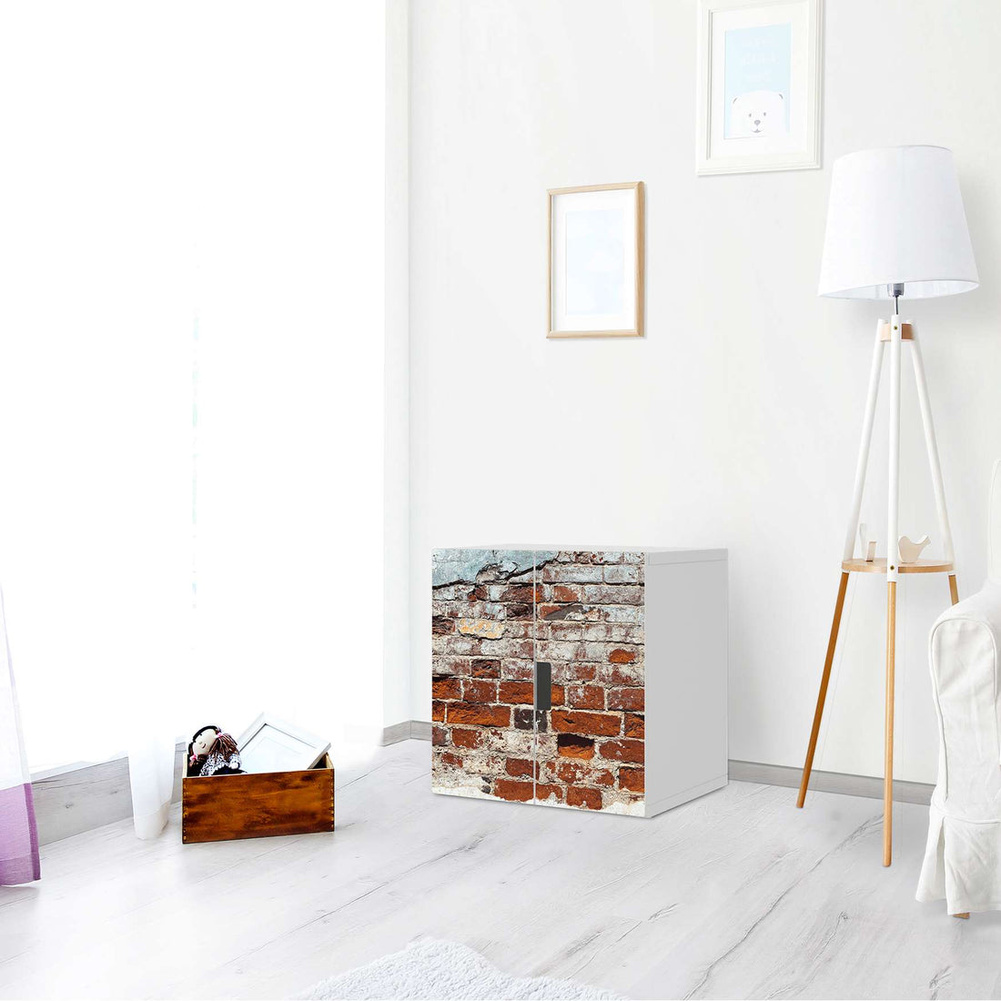 Selbstklebende Folie Backstein - IKEA Stuva Schrank - 2 kleine Türen - Wohnzimmer