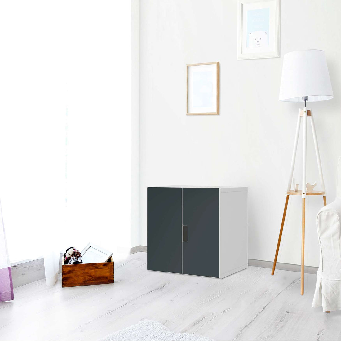 Selbstklebende Folie Blaugrau Dark - IKEA Stuva Schrank - 2 kleine Türen - Wohnzimmer