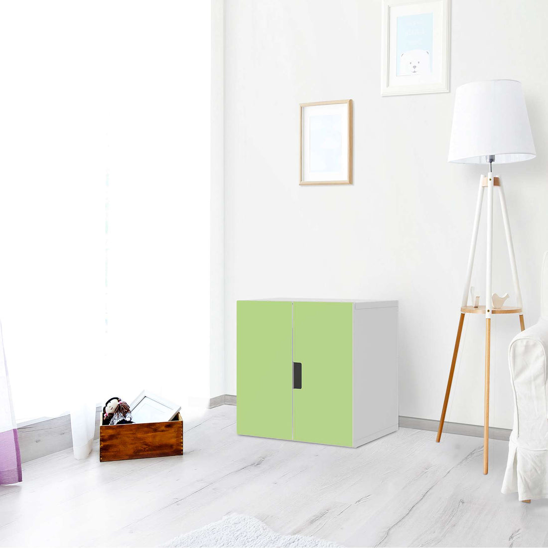 Selbstklebende Folie Hellgrün Light - IKEA Stuva Schrank - 2 kleine Türen - Wohnzimmer